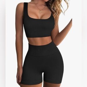Shorts Bra & Biker Shorts Women’s SMALL 2 Piece Outfit Set High Waisted BLACK